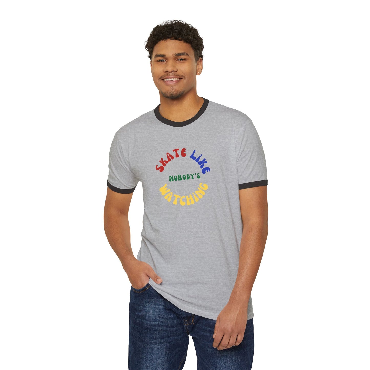 Primary Skate Like Nobody's Watching Unisex Cotton Ringer T-Shirt