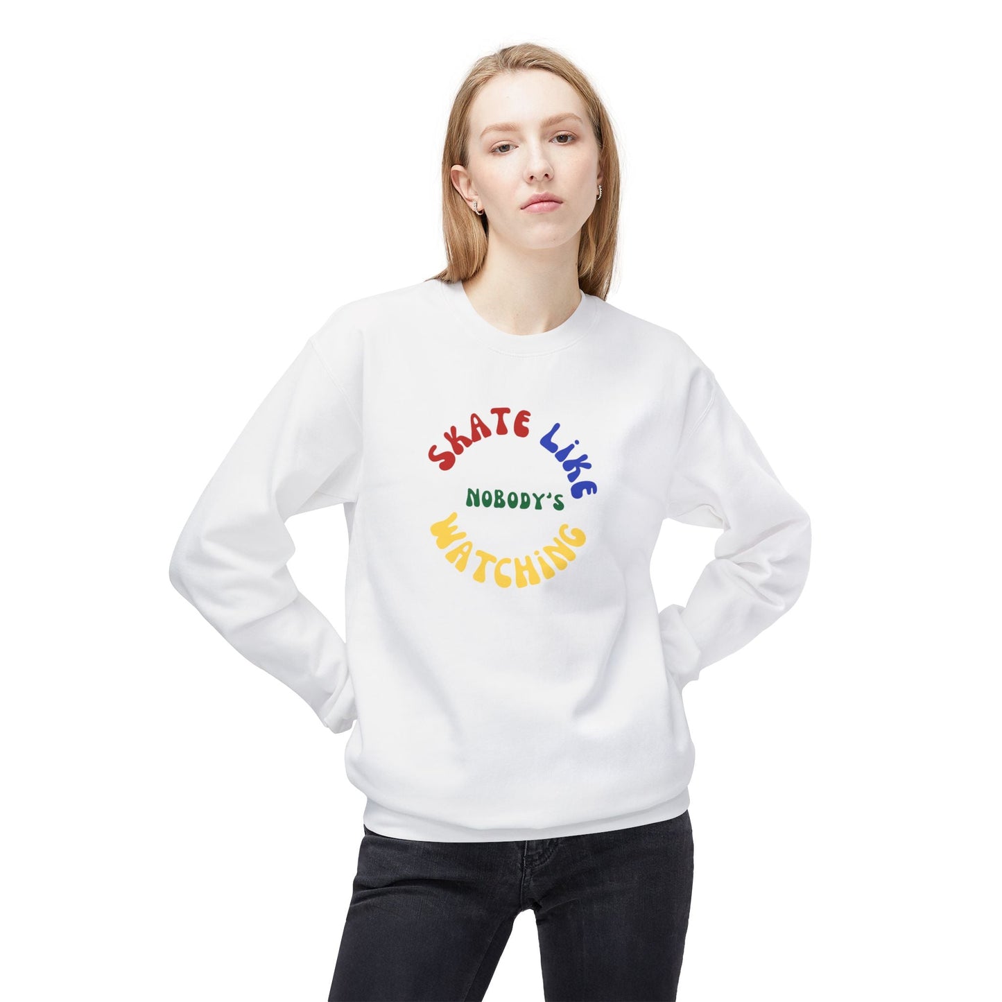 Primary Skate Like Nobody's Watching Unisex Fleece Crewneck Sweatshirt