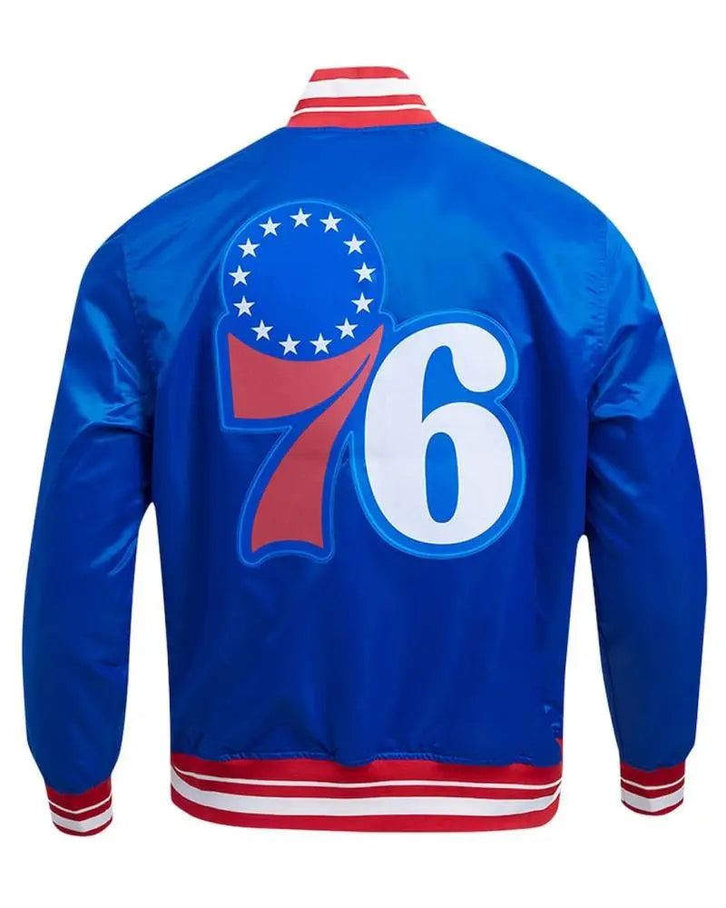 Philadelphia 76ers Script Tail Royal Satin Jacket