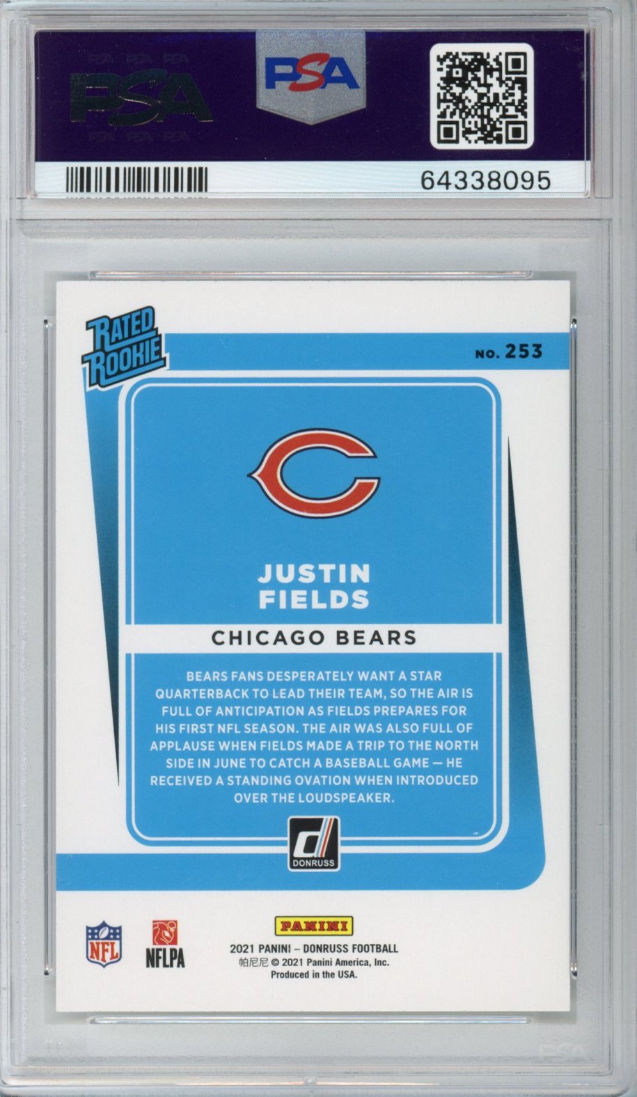 Graded 2021 Panini Donruss Justin Fields #253 Rookie RC Football Card PSA 10 Gem Mint