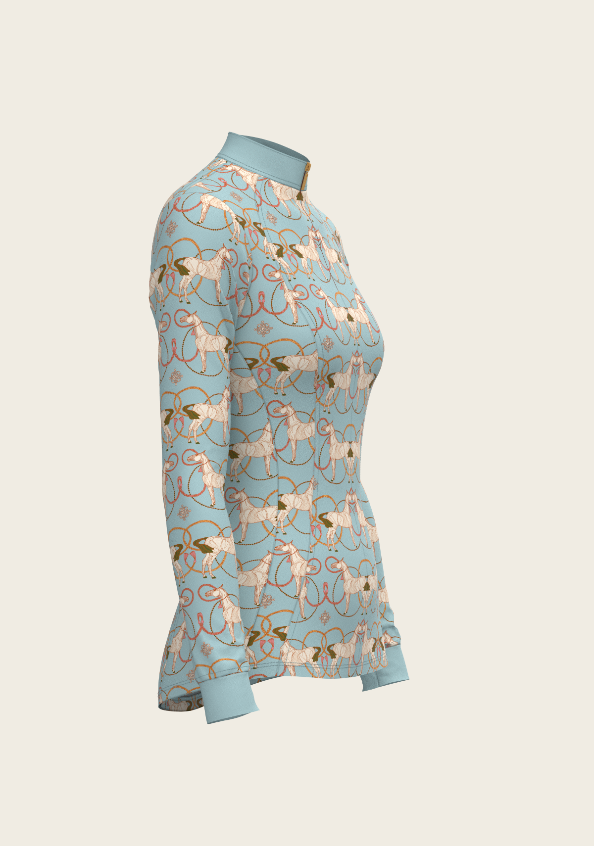 Roped Horses on Sky Blue Quarter Zip Sun Shirt