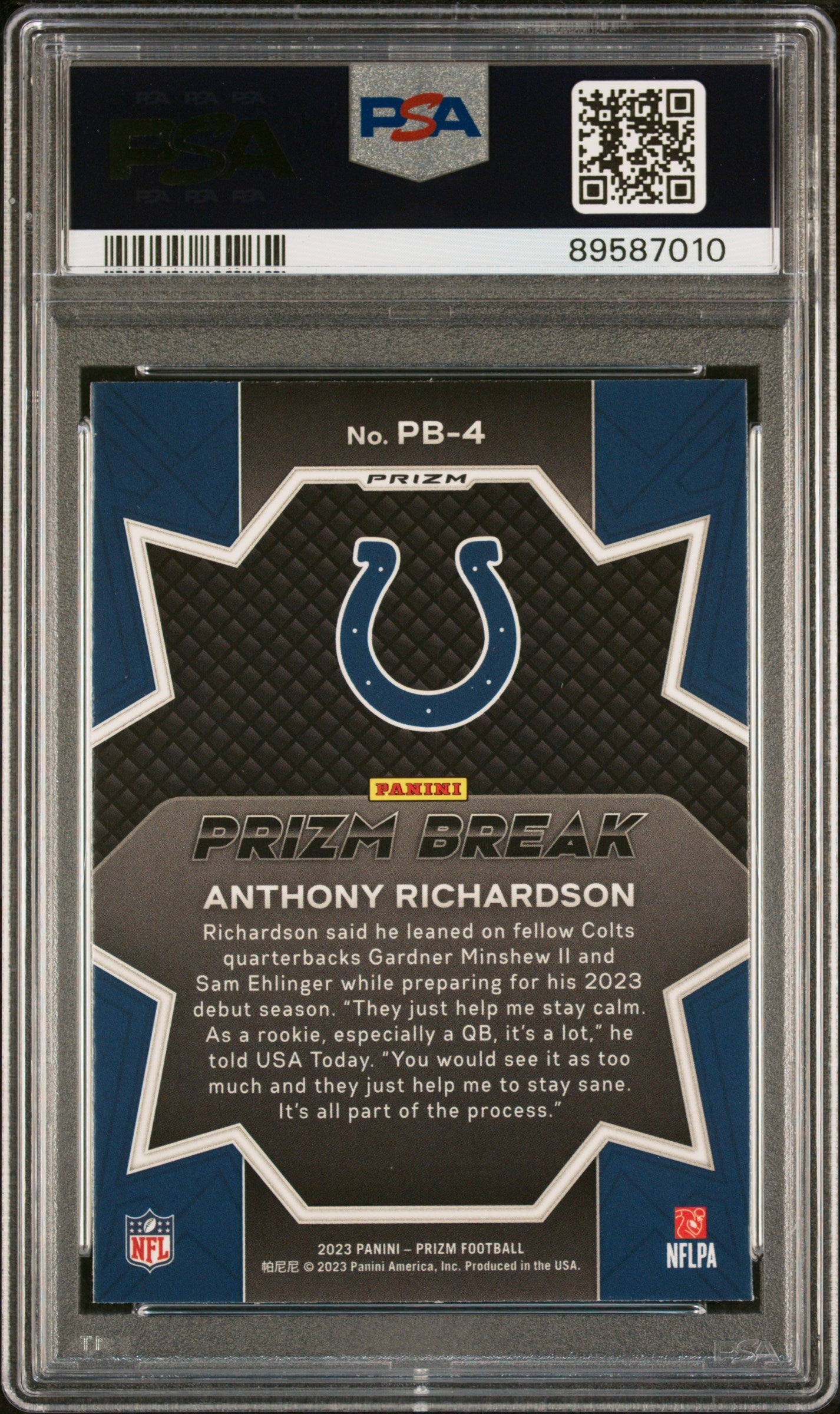 Graded 2023 Panini Prizm Anthony Richardson #PB4 Prizm Break Green Ice Rookie RC Football Card PSA 10 Gem Mint
