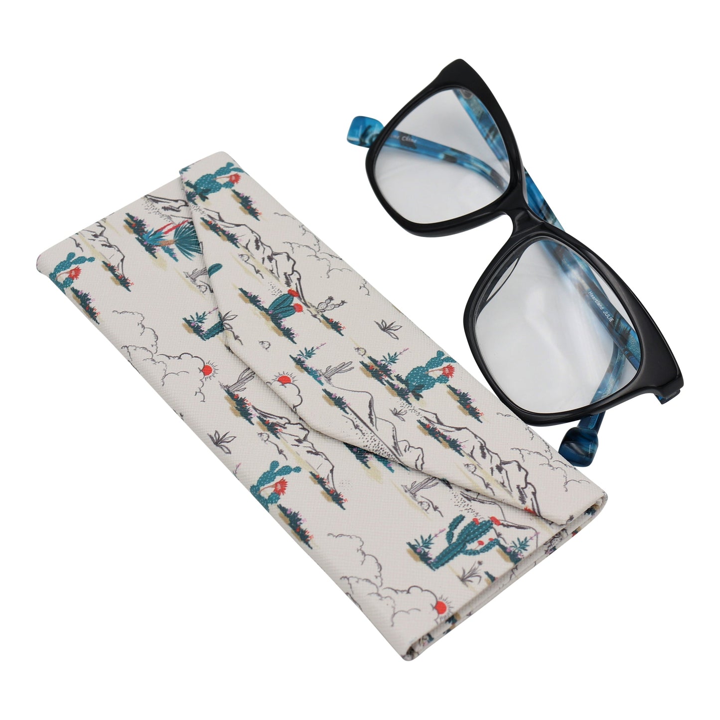 Cactus Desert Print Glasses Case - Vegan Leather Magic Folding Hardcase