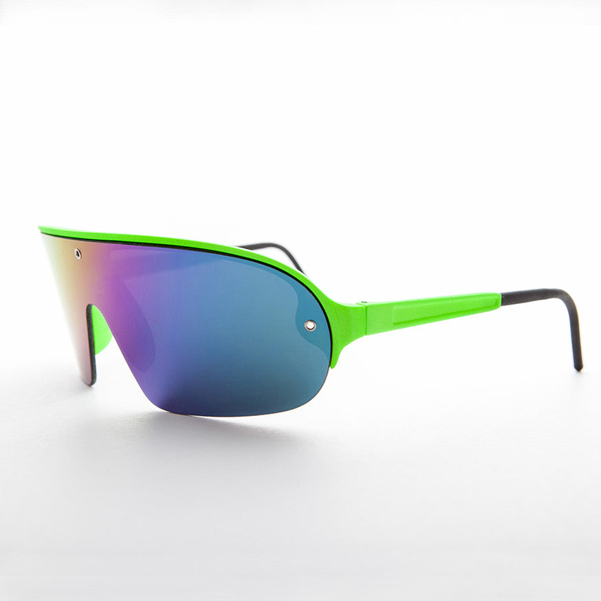 Mirror Wraparound Lens 80s Futuristic Sunglasses - Renoir