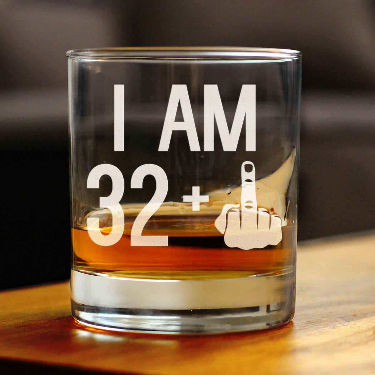 32 + 1 Middle Finger - Funny 33rd Birthday Whiskey Rocks Glass Gifts for Men & Women Turning 33 - Fun Whisky Drinking Tumbler
