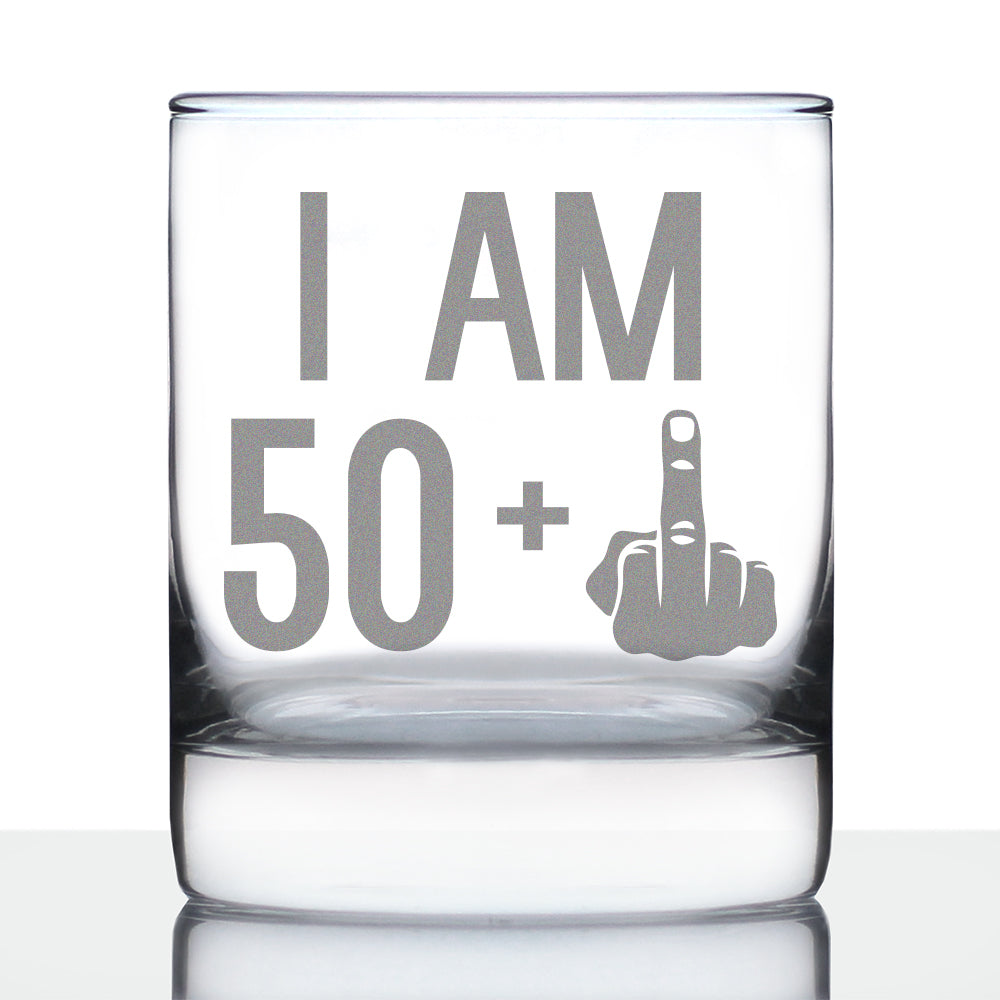 50 + 1 Middle Finger - Funny 51st Birthday Whiskey Rocks Glass Gifts for Men & Women Turning 51 - Fun Whisky Drinking Tumbler