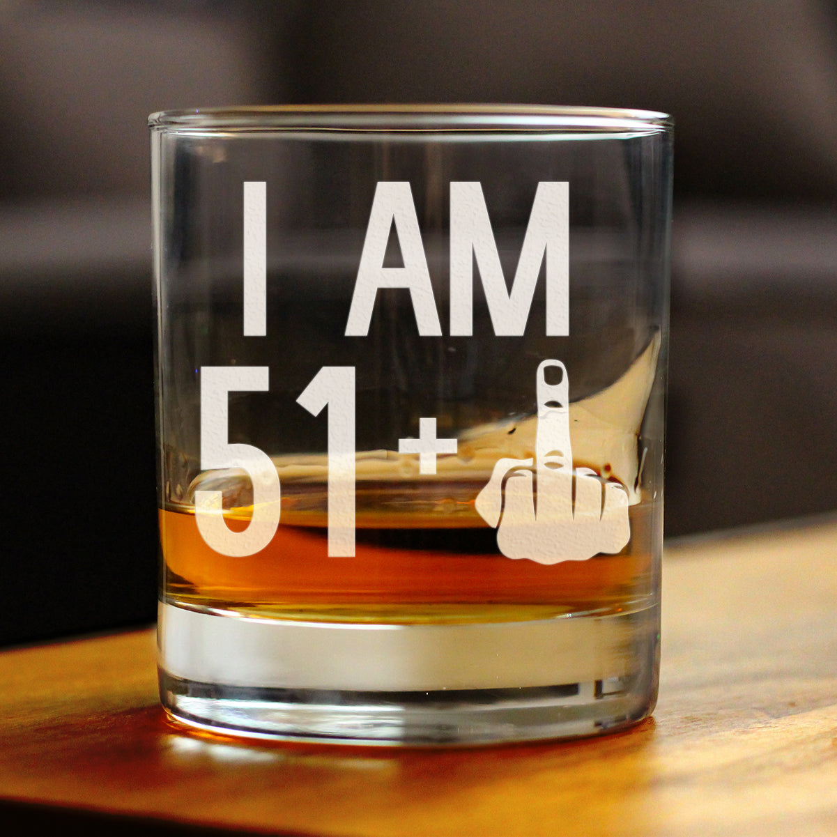 51 + 1 Middle Finger - Funny 52nd Birthday Whiskey Rocks Glass Gifts for Men & Women Turning 52 - Fun Whisky Drinking Tumbler