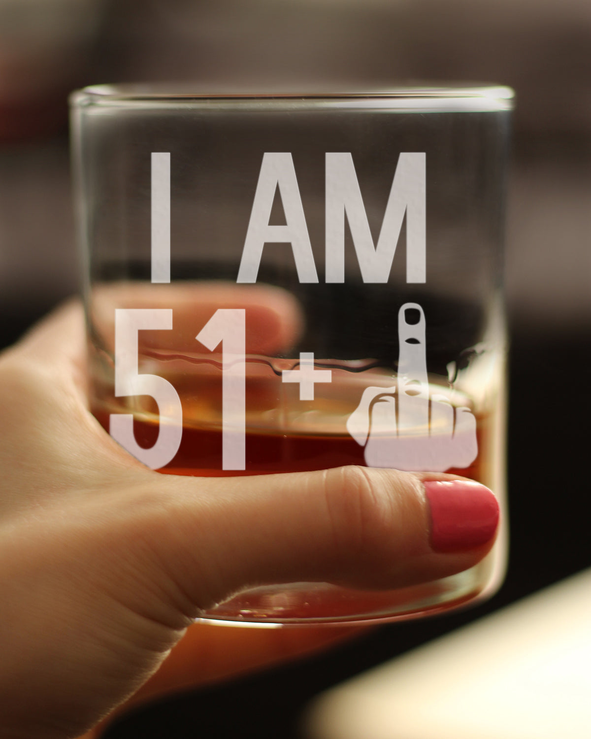 51 + 1 Middle Finger - Funny 52nd Birthday Whiskey Rocks Glass Gifts for Men & Women Turning 52 - Fun Whisky Drinking Tumbler