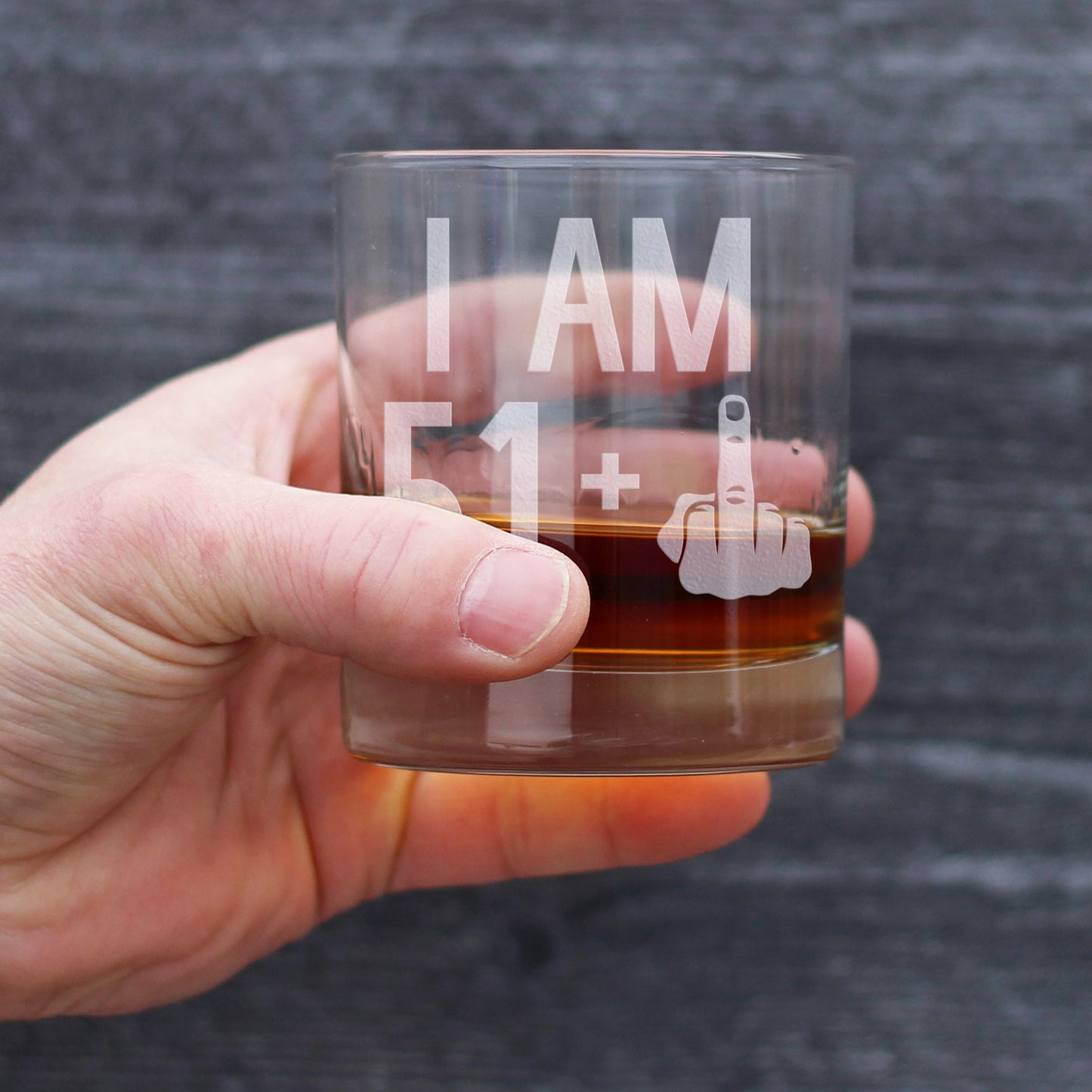 51 + 1 Middle Finger - Funny 52nd Birthday Whiskey Rocks Glass Gifts for Men & Women Turning 52 - Fun Whisky Drinking Tumbler
