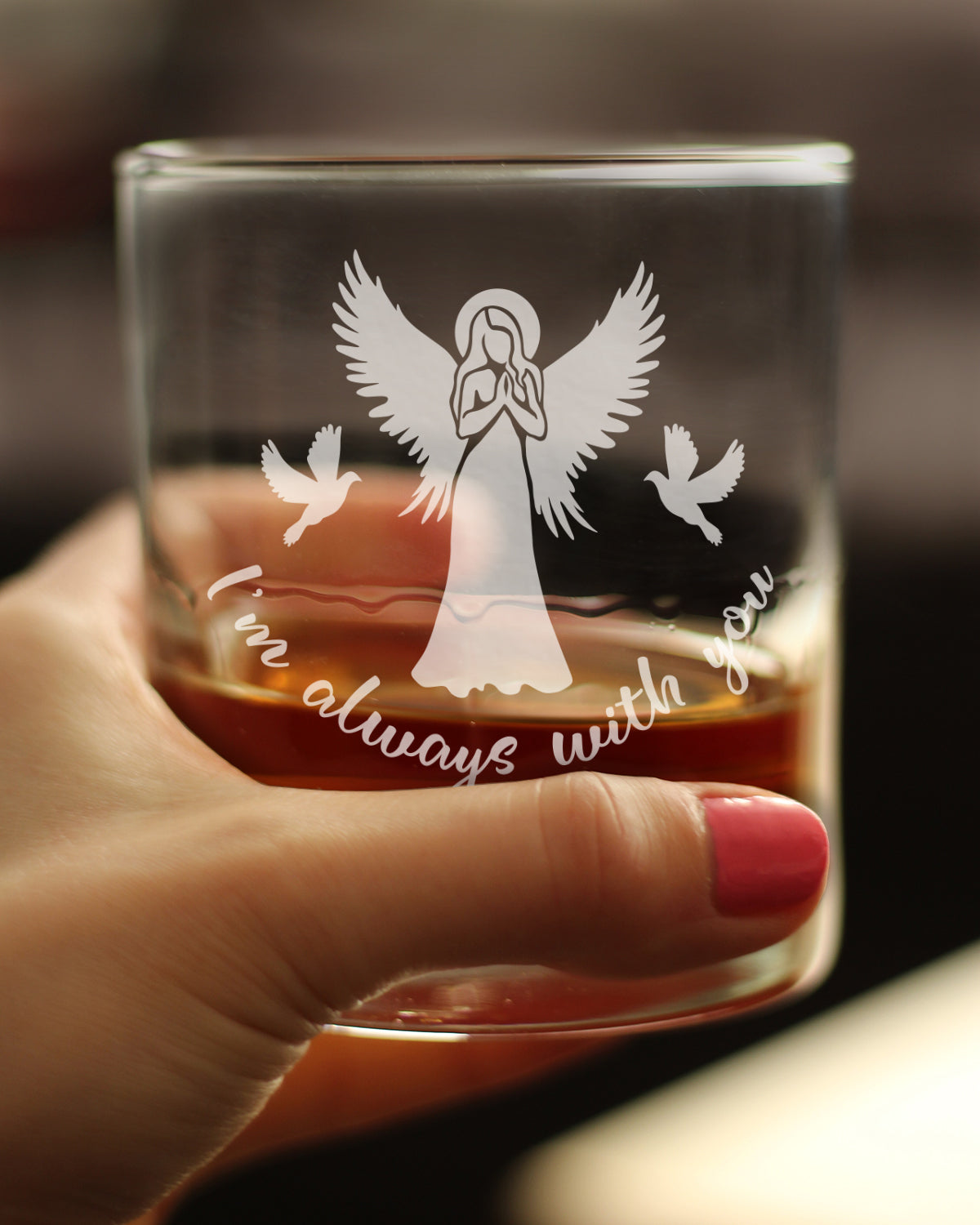 Always With You - Angel - Whiskey Rocks Glass Gift - Sympathy Memorial Gifts for Bereavement Loss - 10.25 oz Glasses
