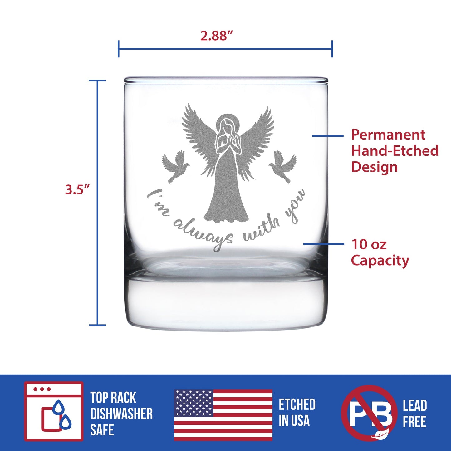 Always With You - Angel - Whiskey Rocks Glass Gift - Sympathy Memorial Gifts for Bereavement Loss - 10.25 oz Glasses