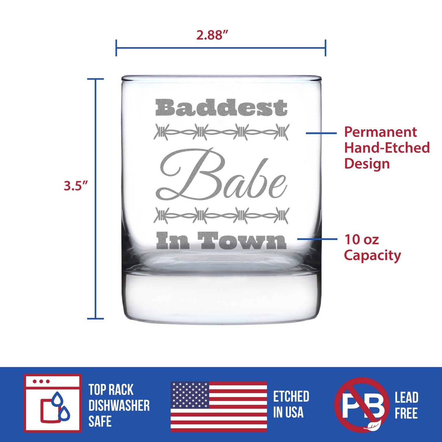 Baddest Babe in Town Engraved Rocks Glass Gifts Gifts for Women with Attitude Weighted Whiskey Glasses - 10.25 oz