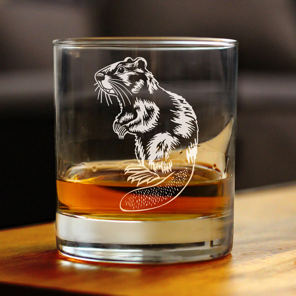 Beaver Engraved Rocks Glass Beaver Gifts and Rustic Cabin Home Decor Weighted Whiskey Glasses - 10.25 oz