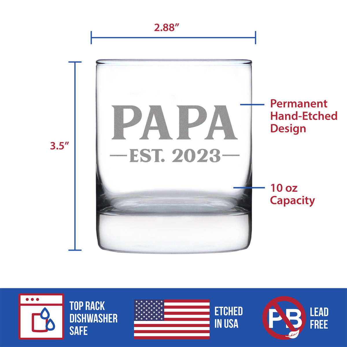 Papa Est. 2023 - Bold - 10 Ounce Rocks Glass