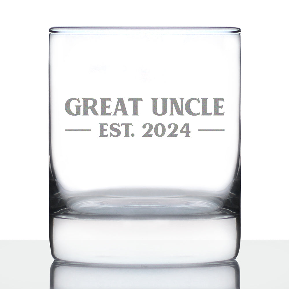 Great Uncle Est 2024 - Whiskey Rocks Glass Gift for First Time Great Uncles - Bold 10.25 Oz Glasses
