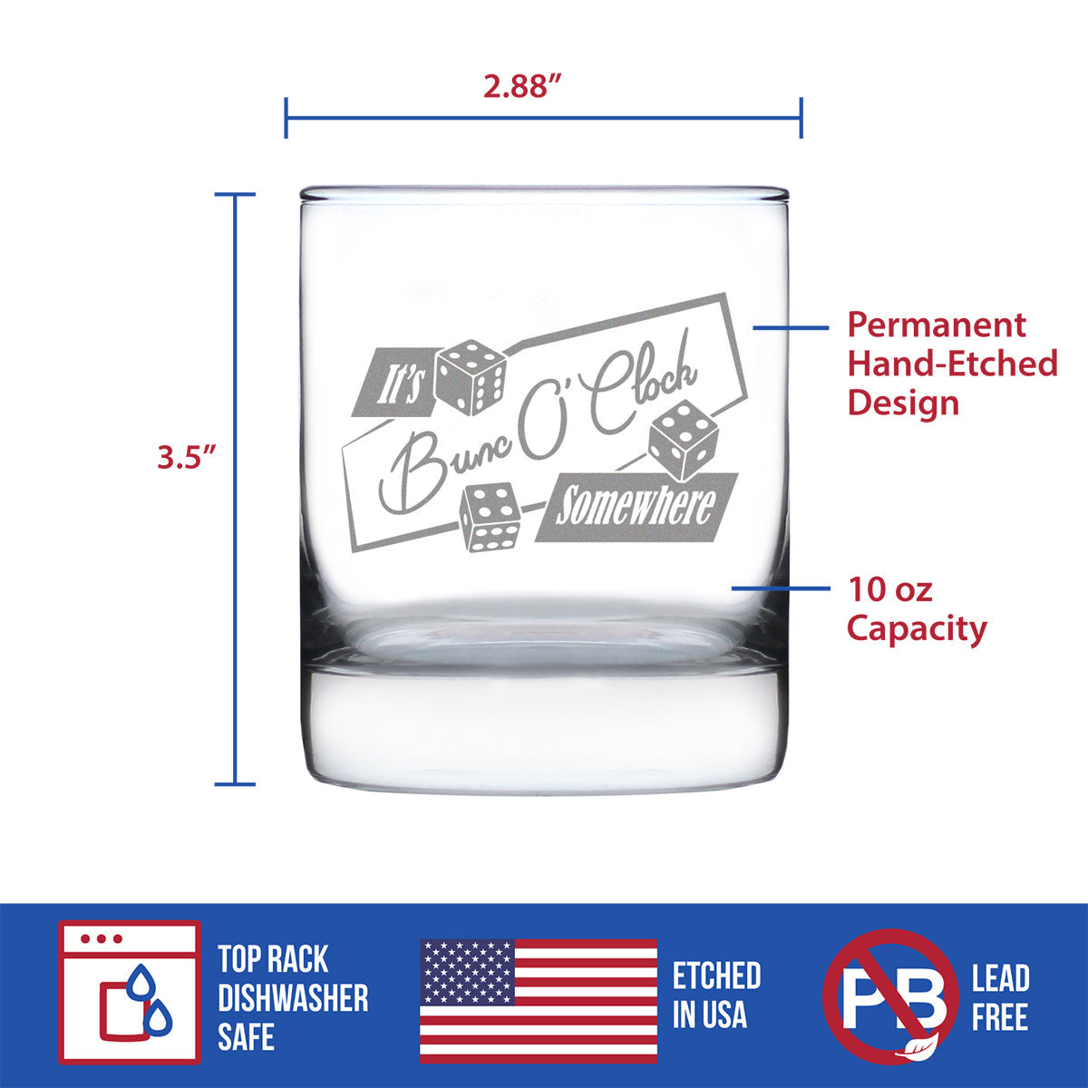BuncO 'Clock Somewhere Rocks Glass - Bunco Decor and Bunco Gifts for Women - 10.25 Oz Glasses