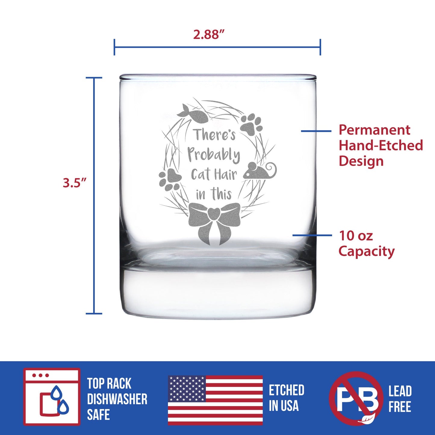 Probably Cat Hair In This - Whiskey Rocks Glass - Funny Cat Gifts for Women & Men - 10.25 oz Glasses