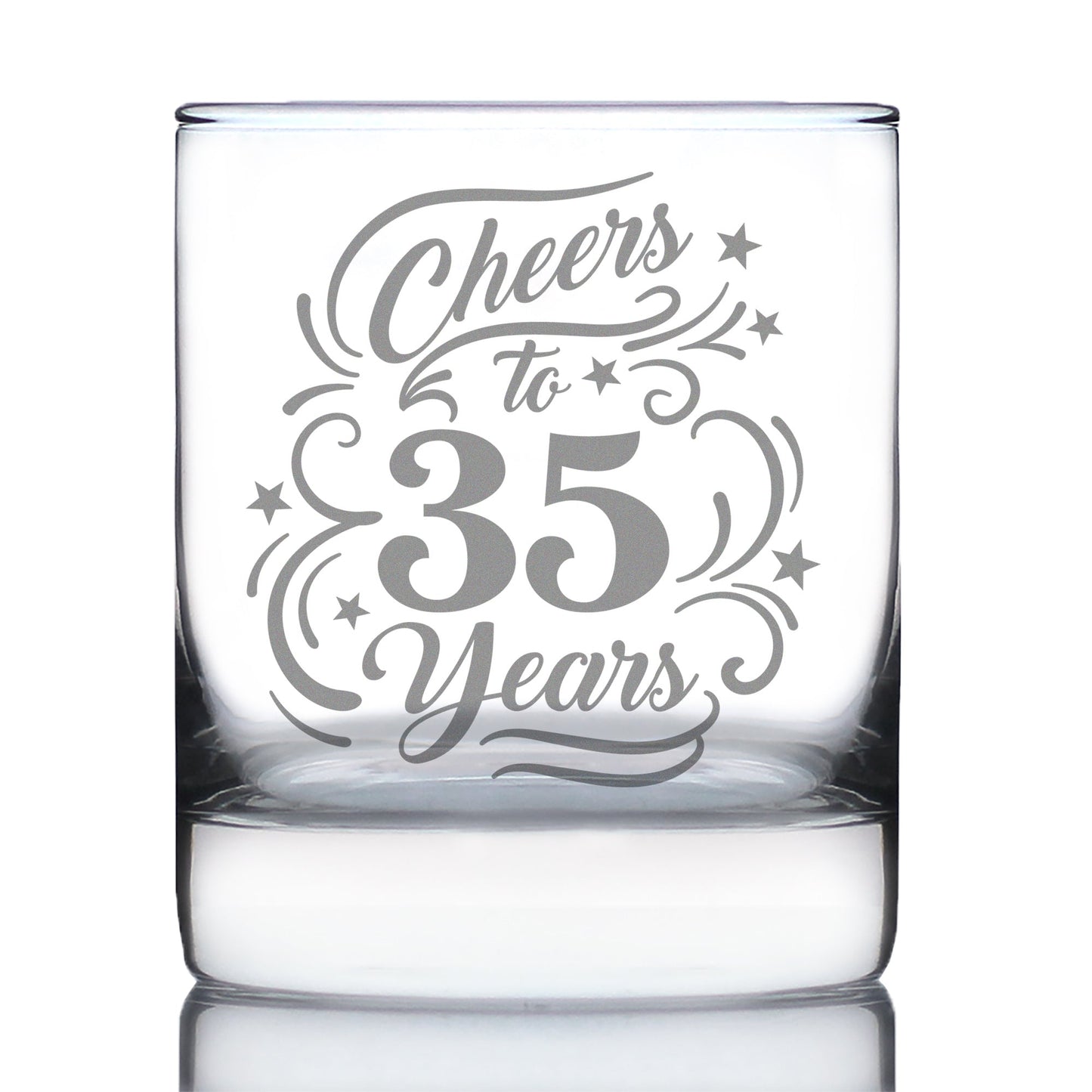 Cheers to 35 Years - Whiskey Rocks Glass Gifts for Women & Men - 35th Anniversary Party Decor - 10.25 Oz Glasses