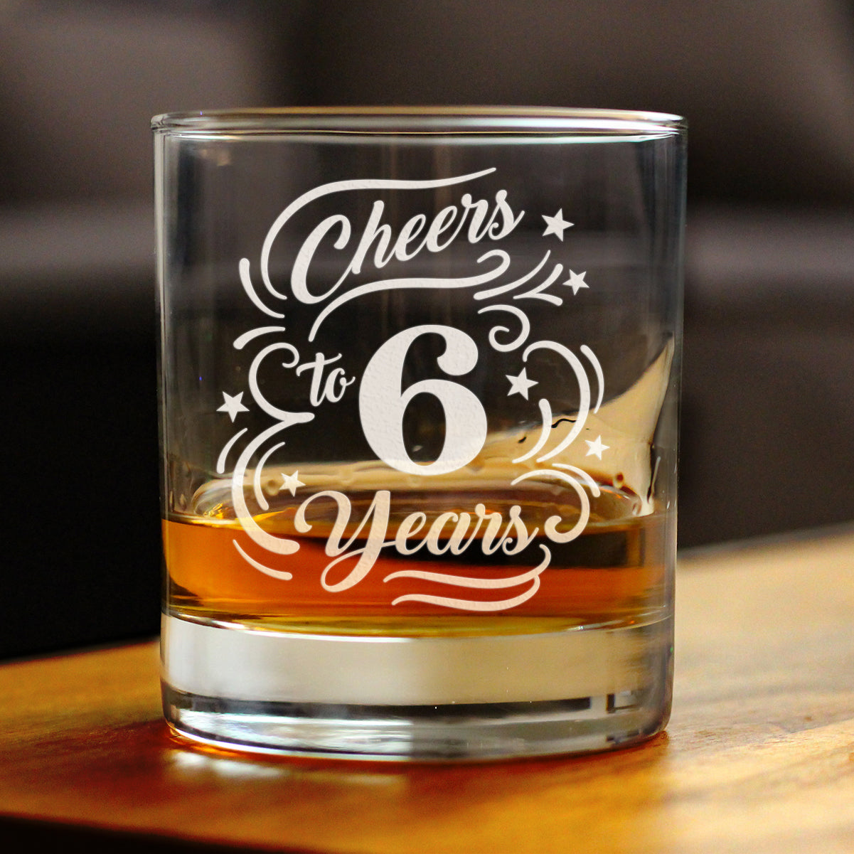 Cheers to 6 Years - Whiskey Rocks Glass Gifts for Women & Men - 6th Anniversary Party Decor - 10.25 Oz Glasses
