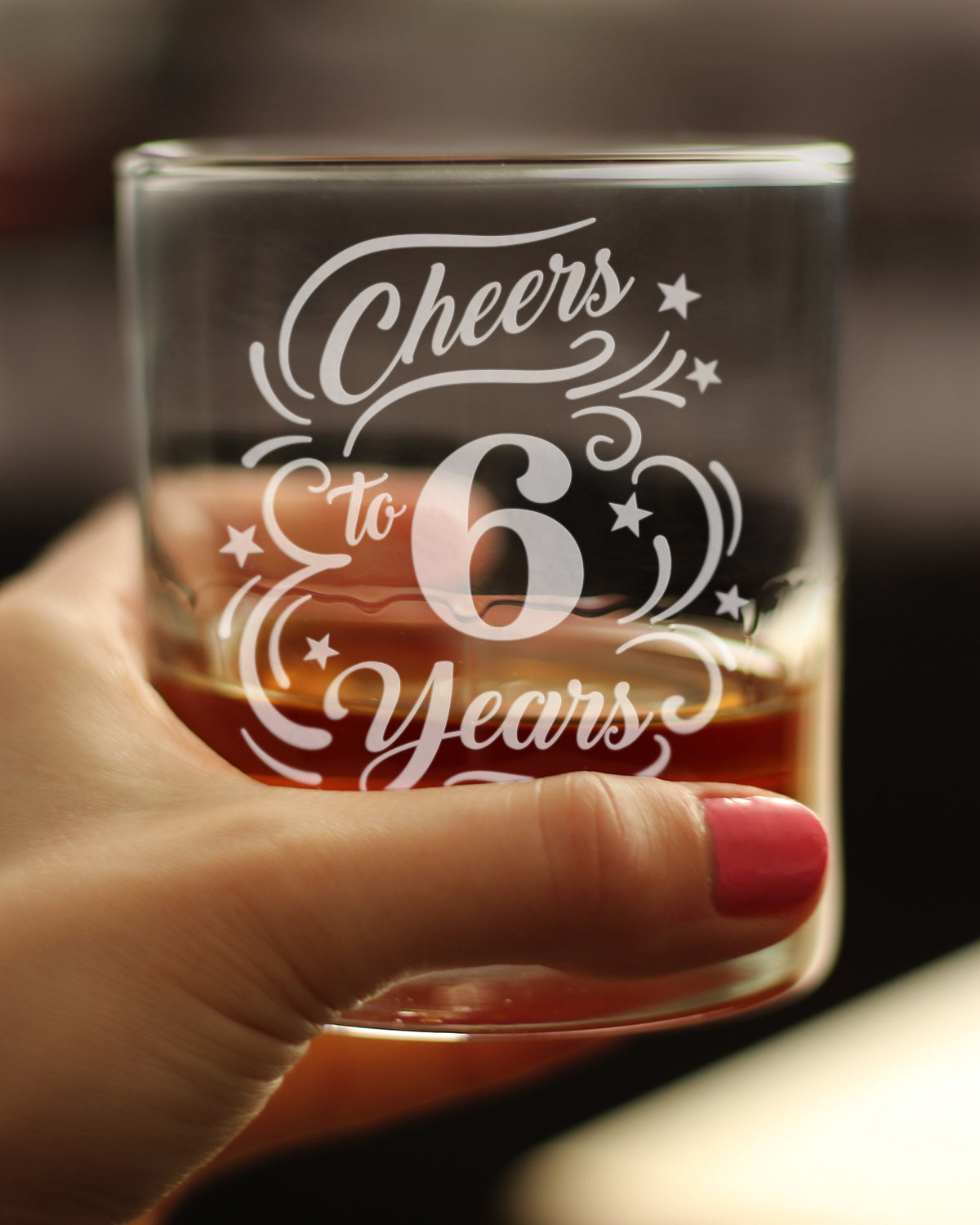 Cheers to 6 Years - Whiskey Rocks Glass Gifts for Women & Men - 6th Anniversary Party Decor - 10.25 Oz Glasses