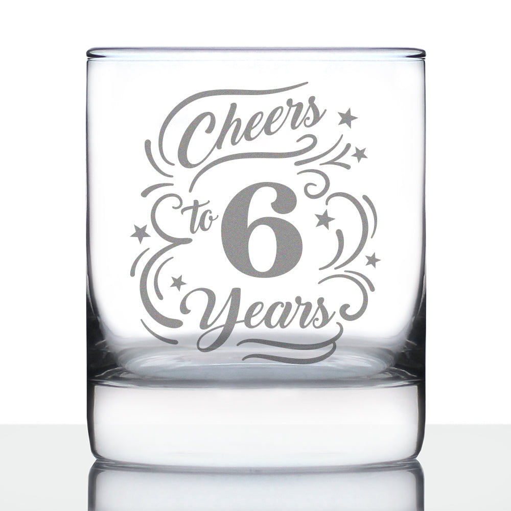 Cheers to 6 Years - Whiskey Rocks Glass Gifts for Women & Men - 6th Anniversary Party Decor - 10.25 Oz Glasses