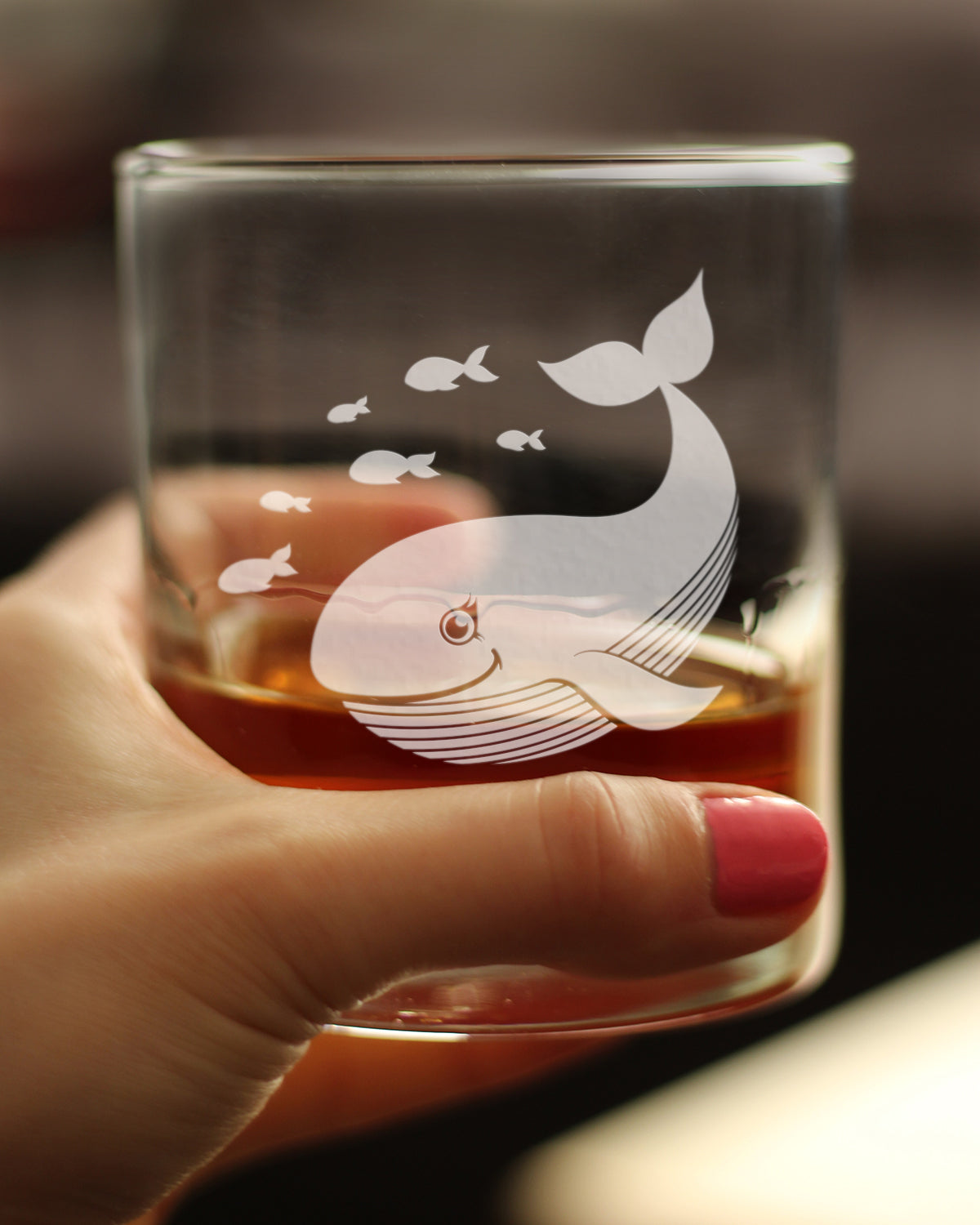 Cute Whale Rocks Glass - Beach Themed Decor and Gifts for Whale Lovers - 10.25 Oz Glasses