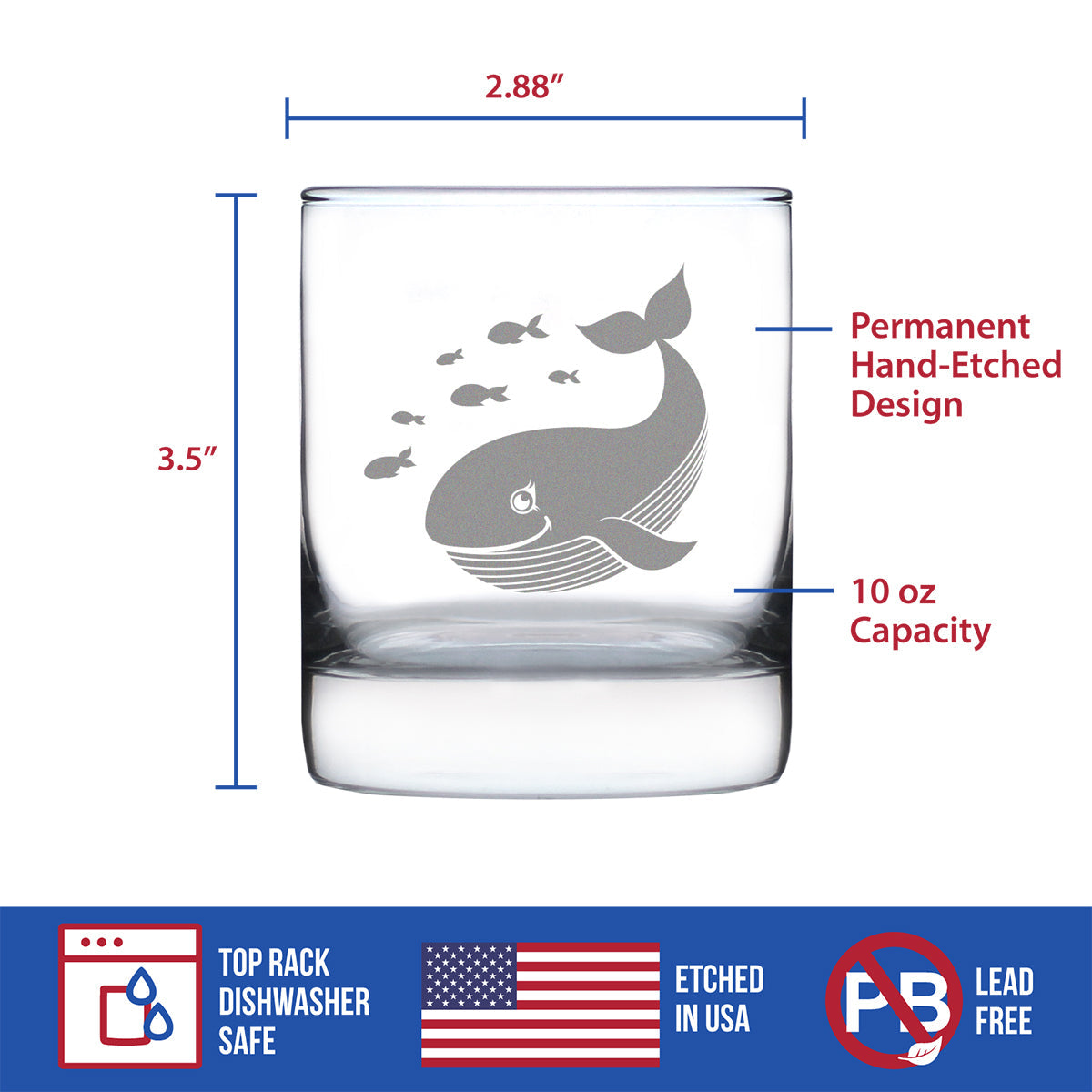 Cute Whale Rocks Glass - Beach Themed Decor and Gifts for Whale Lovers - 10.25 Oz Glasses