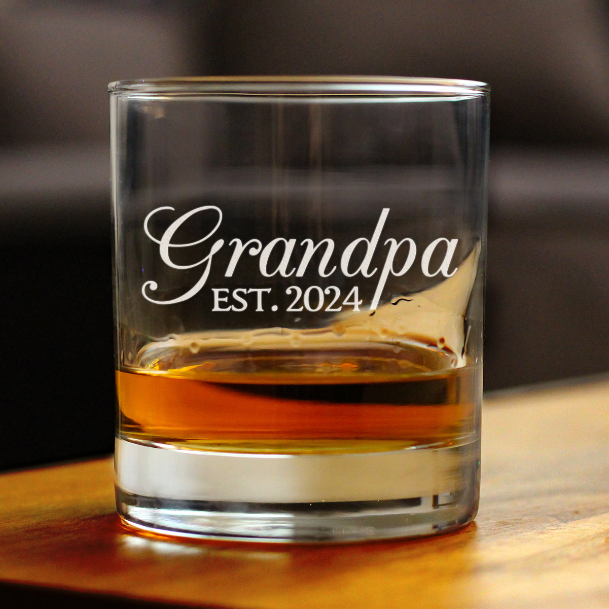 Grandpa Est 2024 - New Grandfather Whiskey Rocks Glass Gift for First Time Grandparents - Decorative 10.25 Oz Glasses