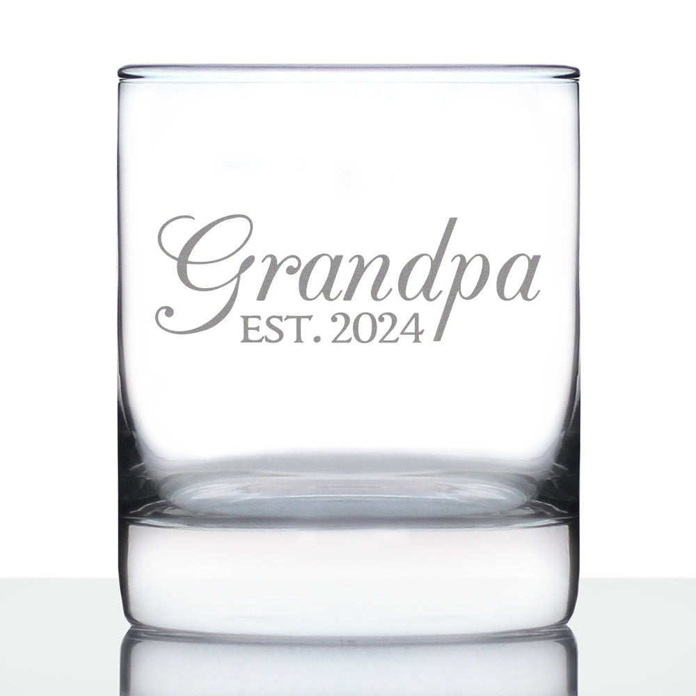 Grandpa Est 2024 - New Grandfather Whiskey Rocks Glass Gift for First Time Grandparents - Decorative 10.25 Oz Glasses