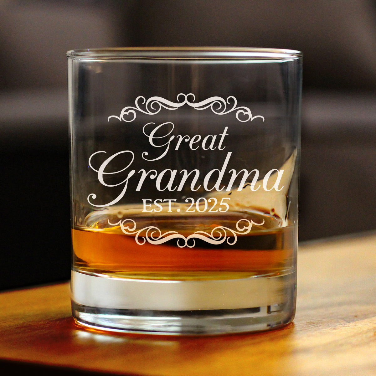 Great Grandma Est 2025 - New Great Grandmother Whiskey Rocks Glass Gift for First Time Great Grandparents - Decorative 10.25 Oz Glasses