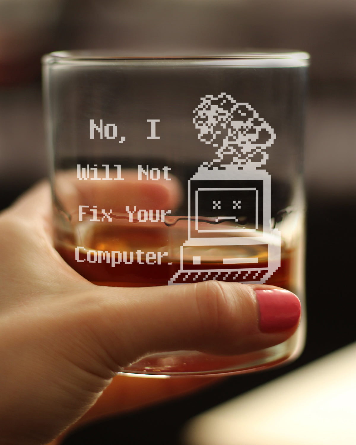 No I Will Not Fix Your Computer Engraved Rocks Glass Gifts for Comp Sci Majors Weighted Whiskey Glasses - 10.25 oz
