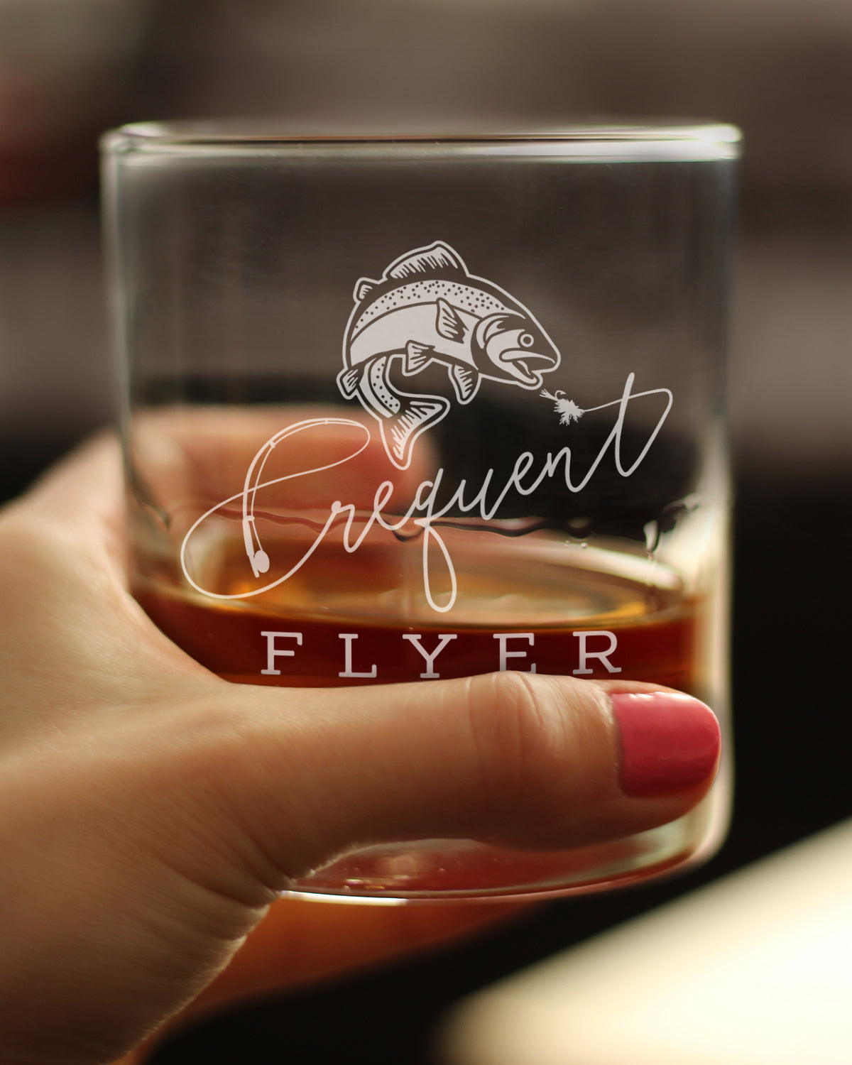 Frequent Flyer Engraved Rocks Glass Gifts for Fly Fishers Weighted Whiskey Glasses - 10.25 oz
