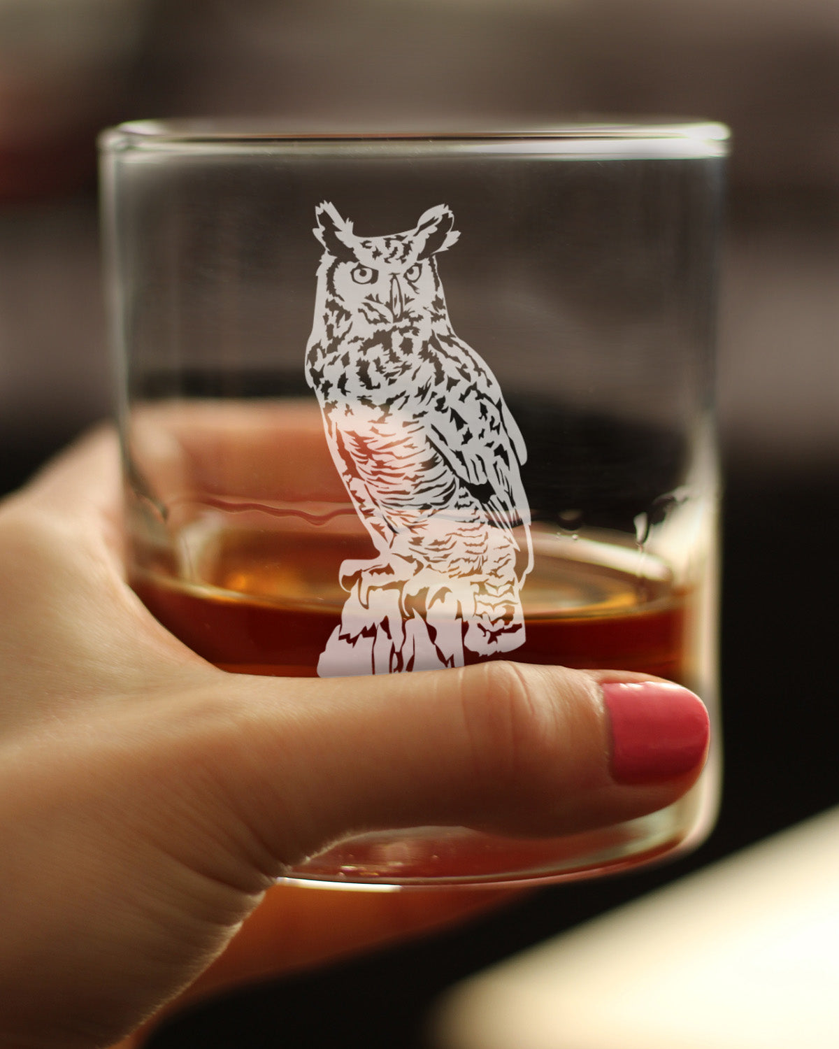 Great Horned Owl Engraved Rocks Glass Owl Decor and Bird Lover Gifts Weighted Whiskey Glasses - 10.25 oz