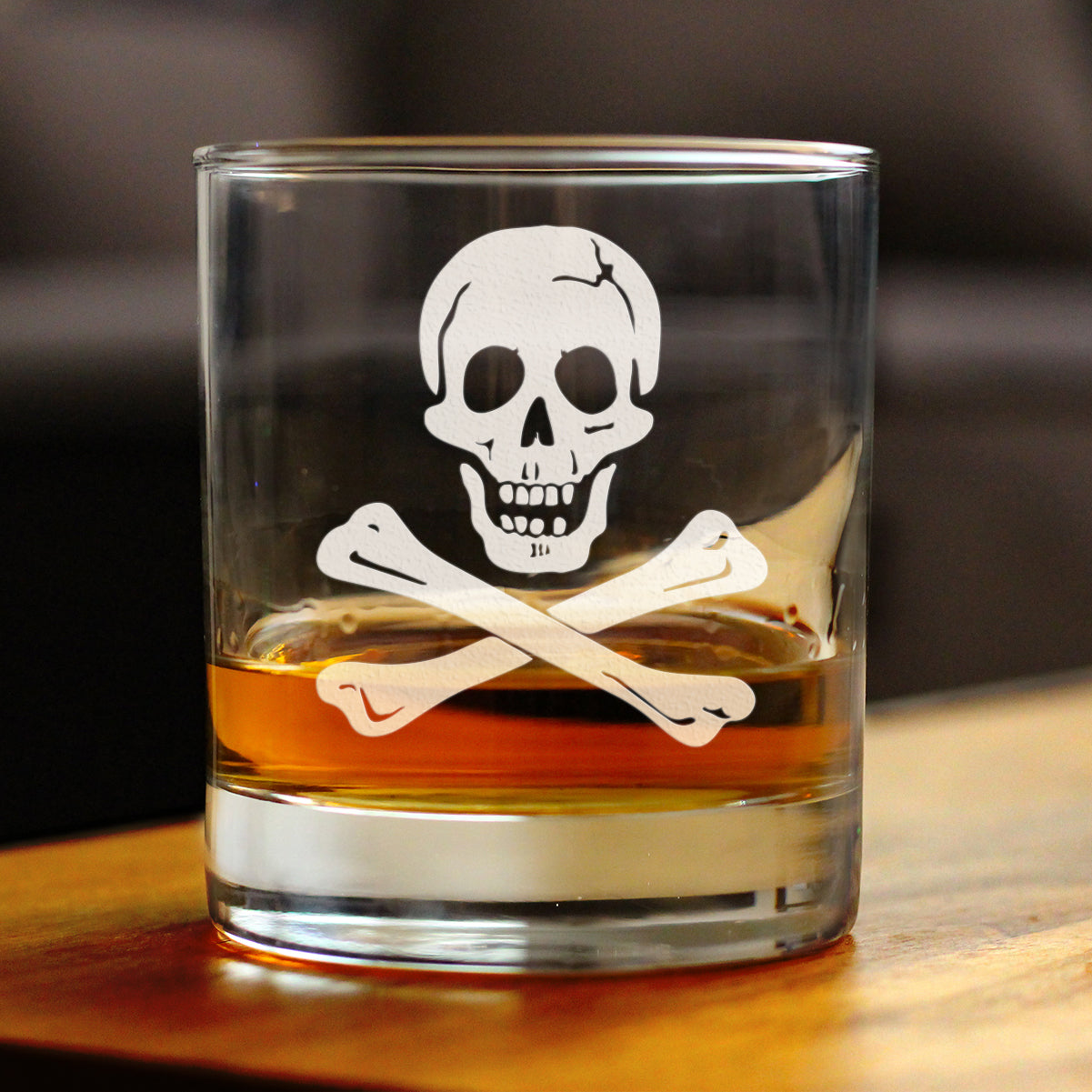 Skull and Crossbones Rocks Glass - Skull Decor and Jolly Roger Flag Gifts - 10.25 Oz Glasses
