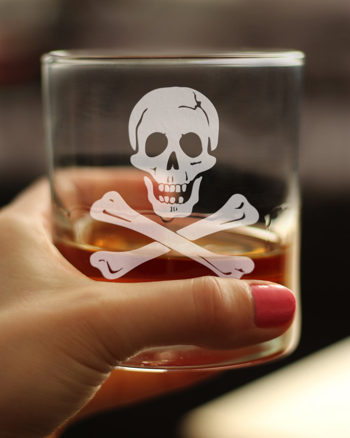 Skull and Crossbones Rocks Glass - Skull Decor and Jolly Roger Flag Gifts - 10.25 Oz Glasses