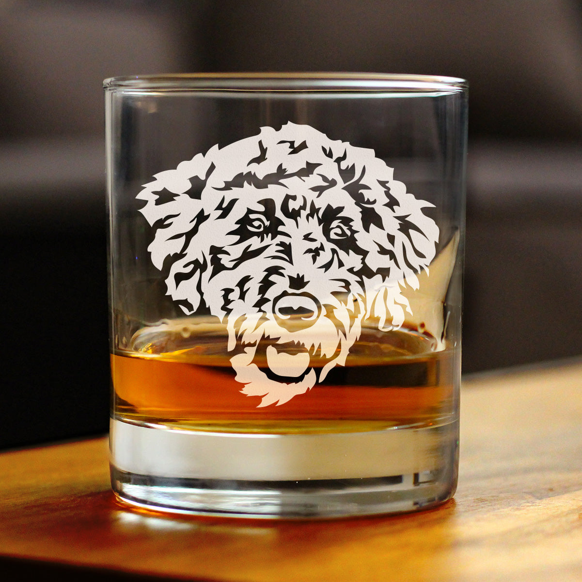 Labradoodle Face - Whiskey Rocks Glass - Labradoodle Gifts for Dog Lovers Women & Men - 10.25 oz Glasses