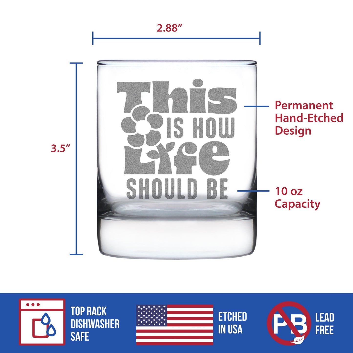 This is How Life Should Be Engraved Rocks Glass Inspirational Gifts for Women Weighted Whiskey Glasses - 10.25 oz