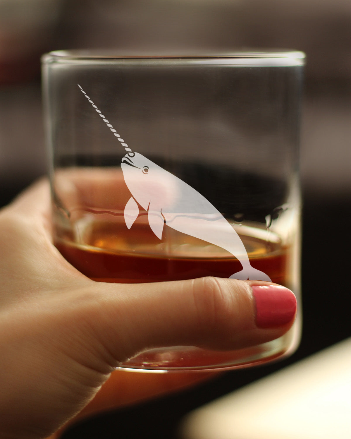 Narwhal Engraved Rocks Glass Narwhal Gifts for Women Weighted Whiskey Glasses - 10.25 oz
