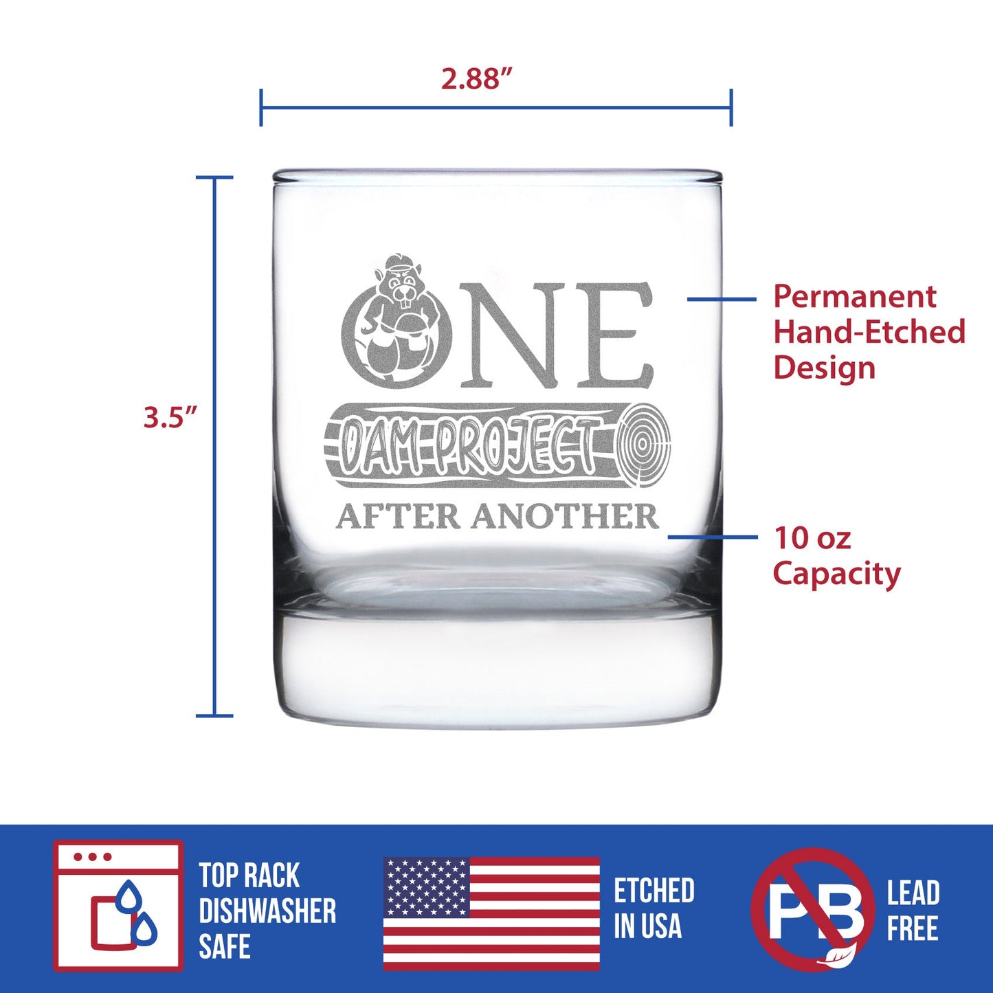One Dam Project - Whiskey Rocks Glass - Funny Handyman Gifts for Construction Workers - 10.25 oz Glasses
