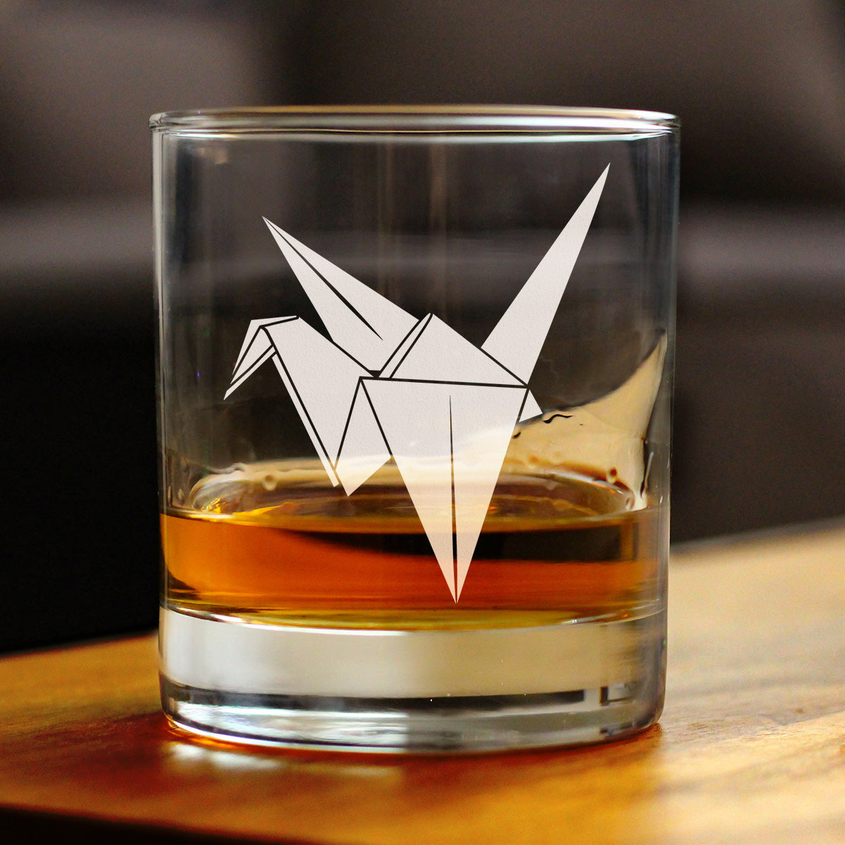 Paper Crane Engraved Rocks Glass Japanese Decor and Gifts Weighted Whiskey Glasses - 10.25 oz