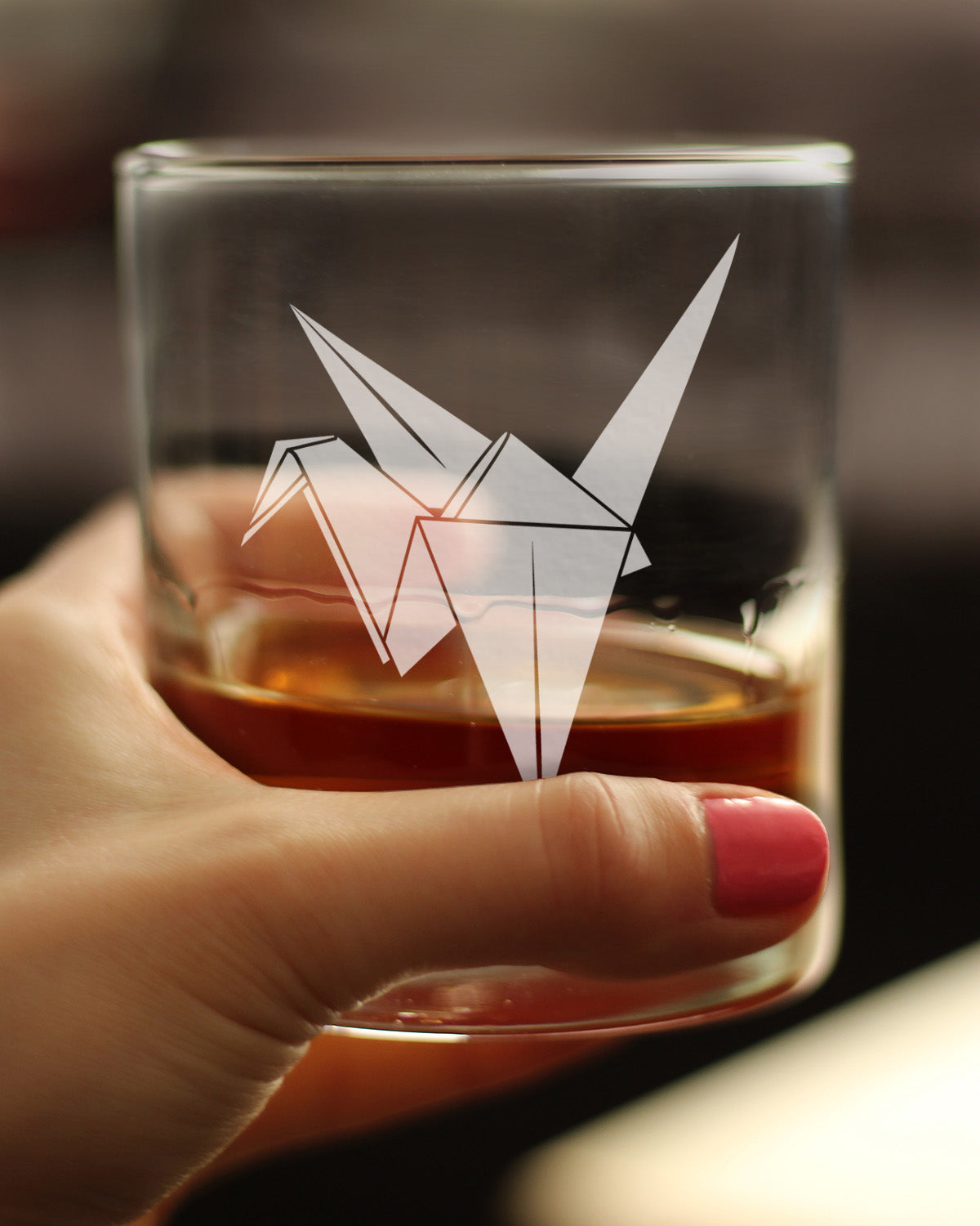 Paper Crane Engraved Rocks Glass Japanese Decor and Gifts Weighted Whiskey Glasses - 10.25 oz