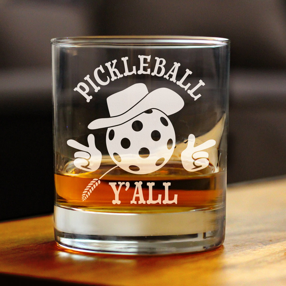 Pickleball Y'all Engraved Rocks Glass Gifts Funny Pickleball Gifts Weighted Whiskey Glasses - 10.25 oz