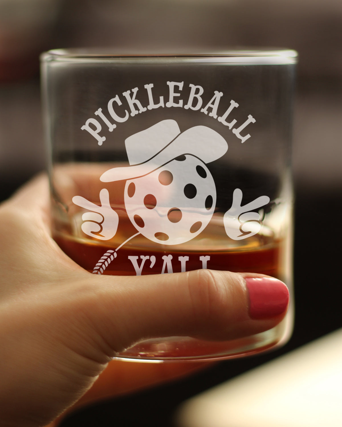 Pickleball Y'all Engraved Rocks Glass Gifts Funny Pickleball Gifts Weighted Whiskey Glasses - 10.25 oz