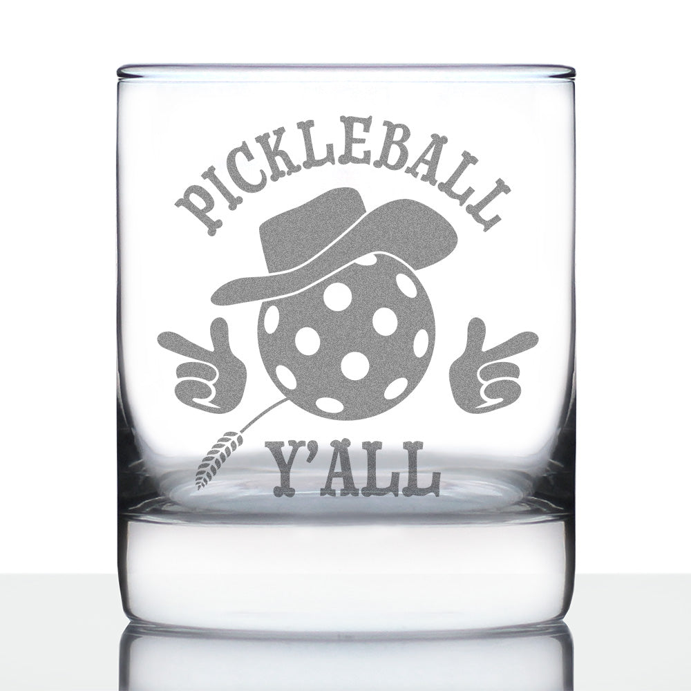 Pickleball Y'all Engraved Rocks Glass Gifts Funny Pickleball Gifts Weighted Whiskey Glasses - 10.25 oz