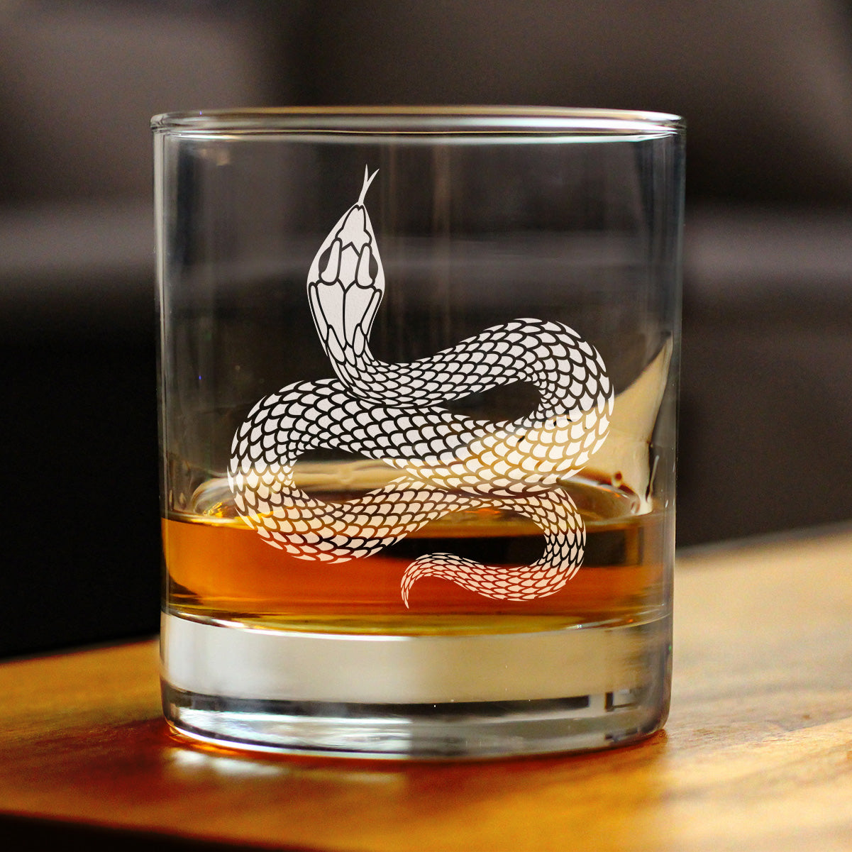 Snake Engraved Rocks Glass Reptile Decor and Gifts for Snake Lovers Weighted Whiskey Glasses - 10.25 oz