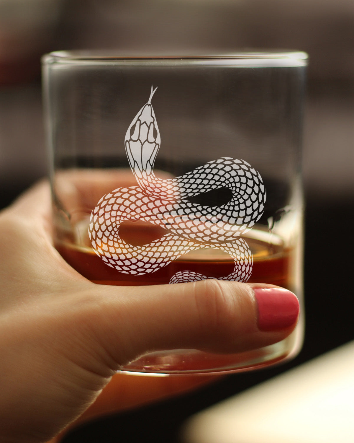Snake Engraved Rocks Glass Reptile Decor and Gifts for Snake Lovers Weighted Whiskey Glasses - 10.25 oz