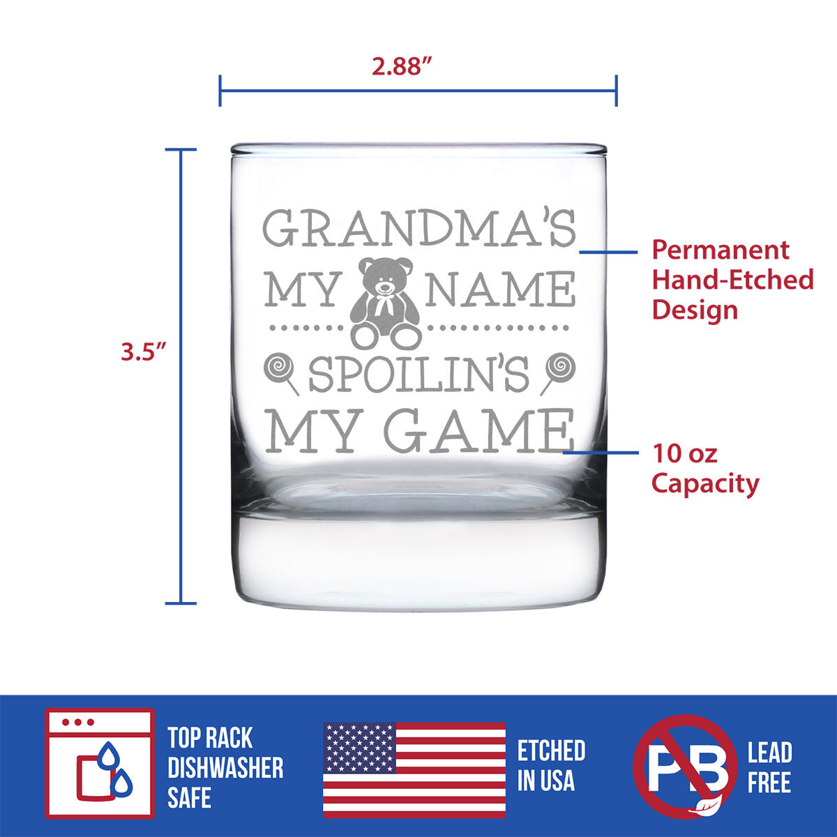 Grandma's My Name, Spoilin's My Game Rocks Glass - Funny Gifts for Grandma - 10.25 Oz Glasses