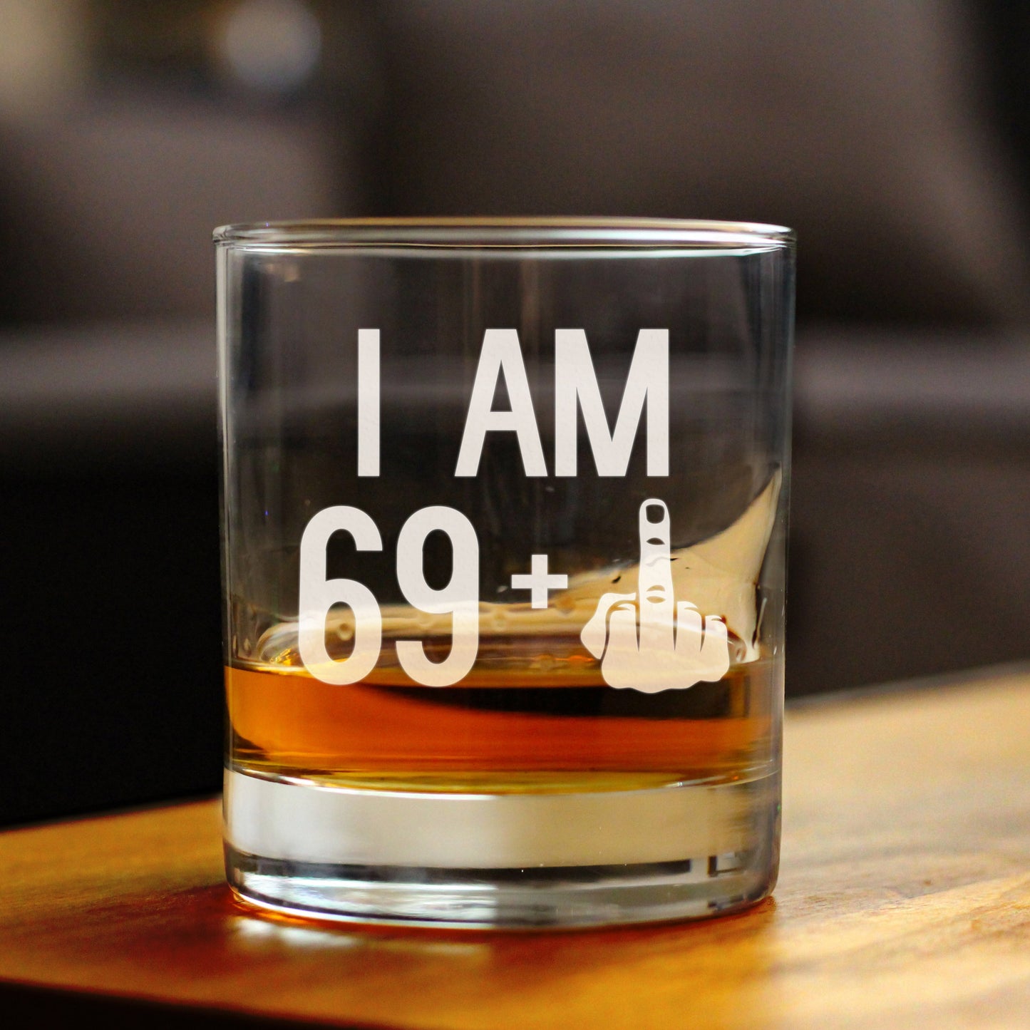 69 + 1 Middle Finger - Funny 70th Birthday Whiskey Rocks Glass Gifts for Men & Women Turning 70 - Fun Whisky Drinking Tumbler