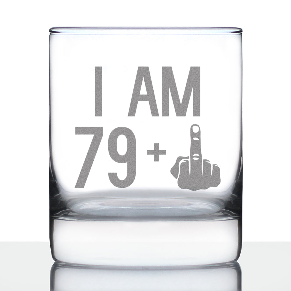 79 + 1 Middle Finger - Funny 80th Birthday Whiskey Rocks Glass Gifts for Men & Women Turning 80 - Fun Whisky Drinking Tumbler