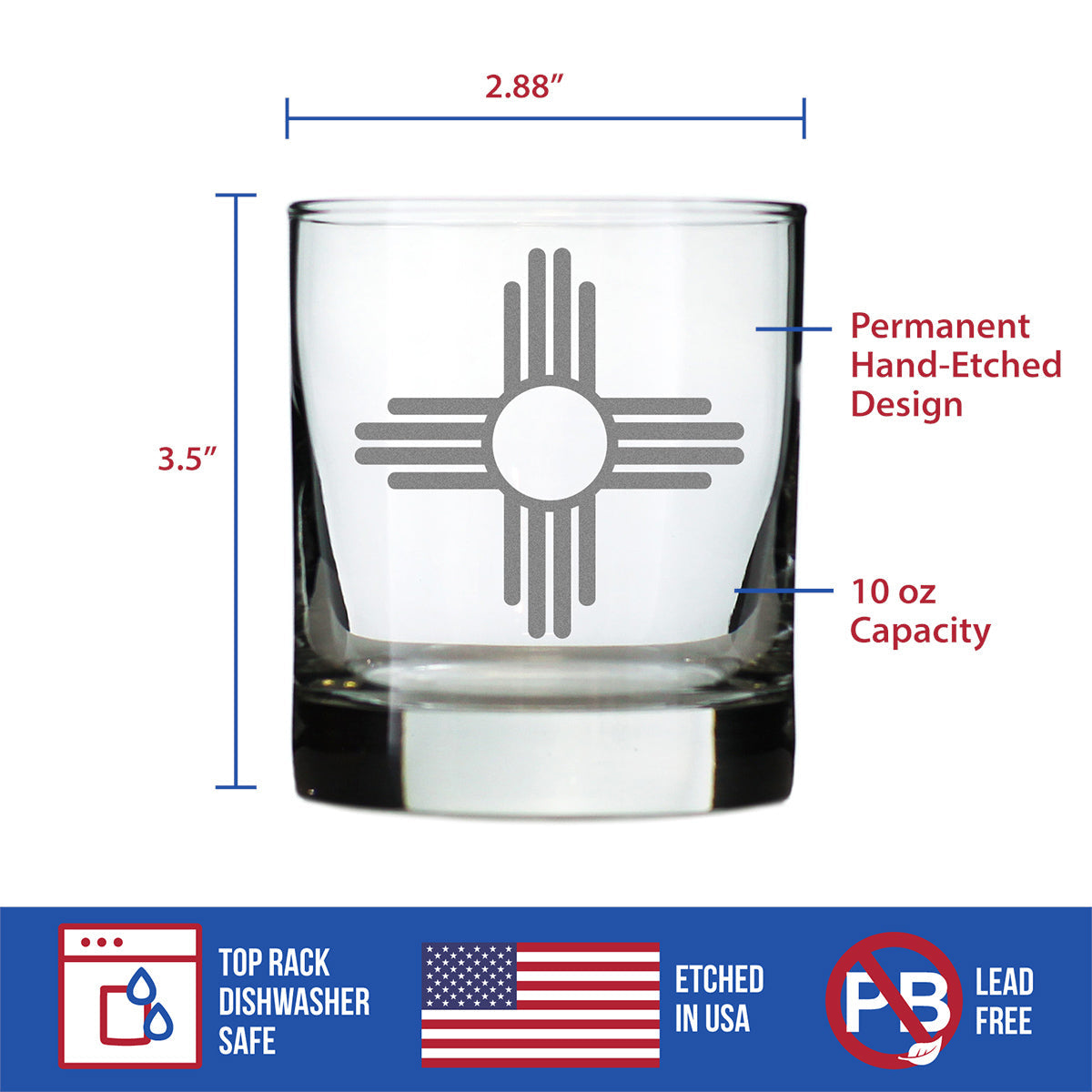 New Mexico Flag Whiskey Rocks Glass - State Themed Drinking Decor and Gifts for New Mexican Women & Men - 10.25 Oz Whiskey Tumbler Glasses